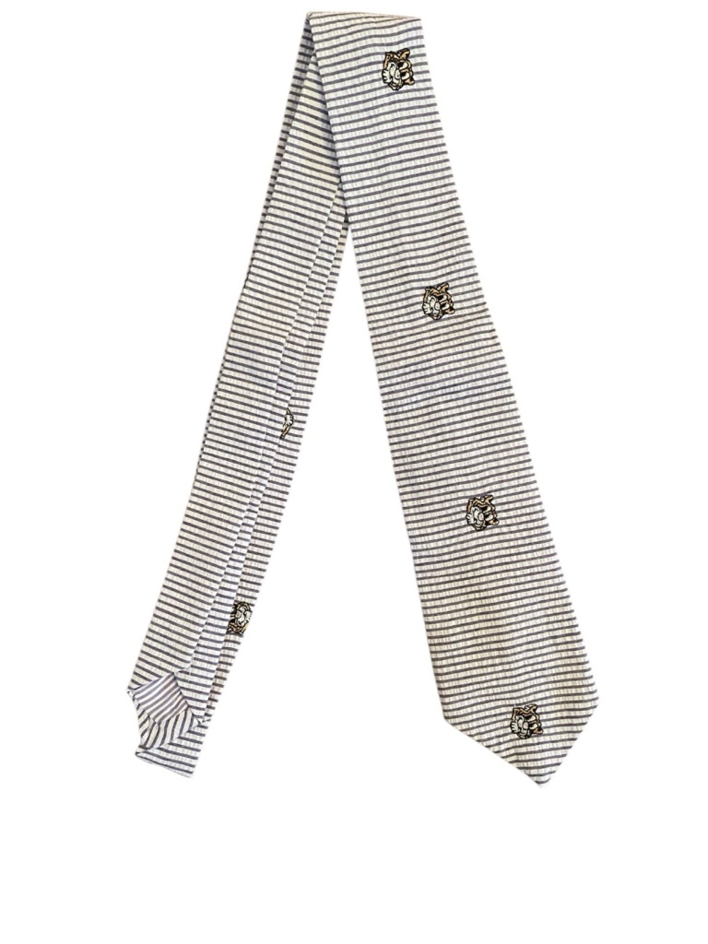 Men's Striped Seersucker Tie Tiger Design Handmade
